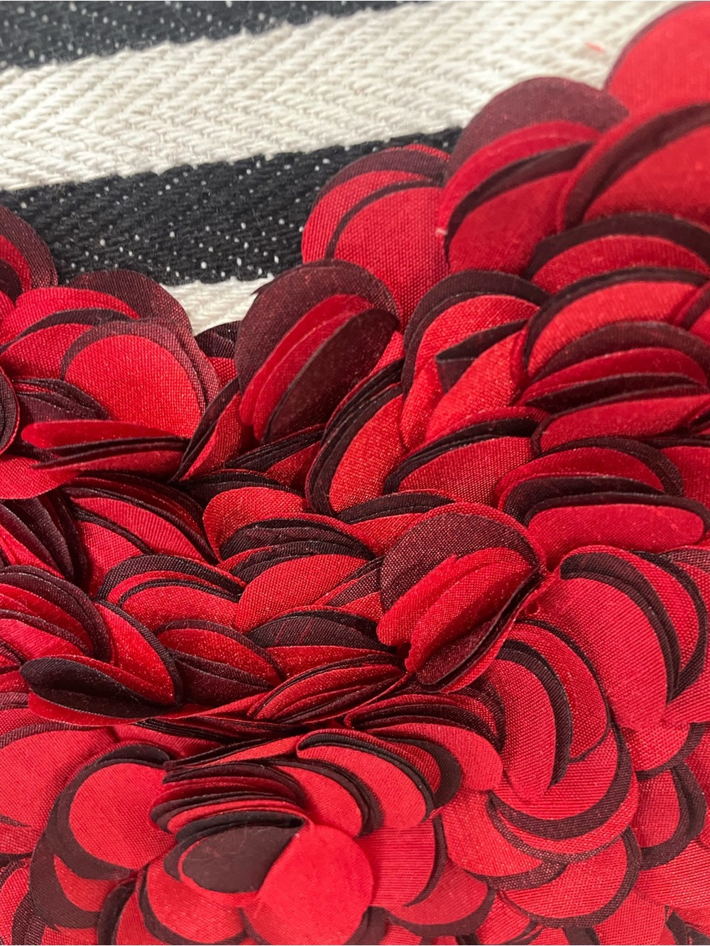 Handmade by Martini Pink Striped Tote Bag with dimensional Red Heart and Rose. - Picture 6 of 12